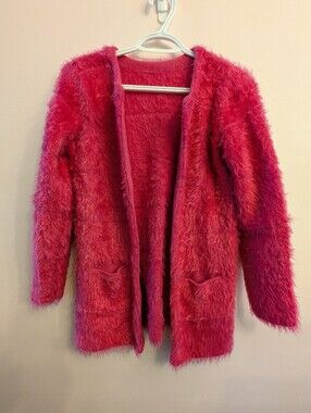 Fuzzy Open-Front Women's Sweater Cardigan - Hot Pink